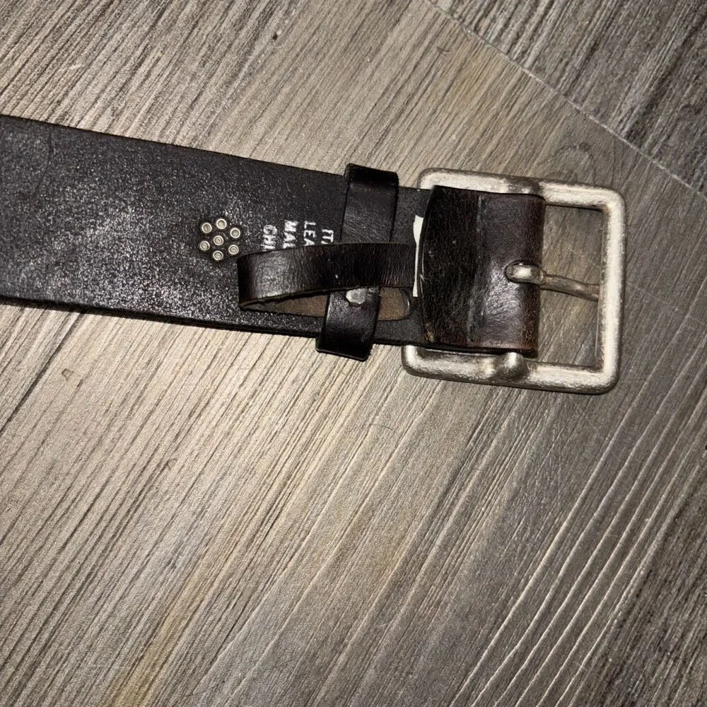 Vintage Express Leather Belt Brown Silver Buckle Studs Waist Belt Women M